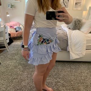 White Fox embroidered blue and white stripe skirt